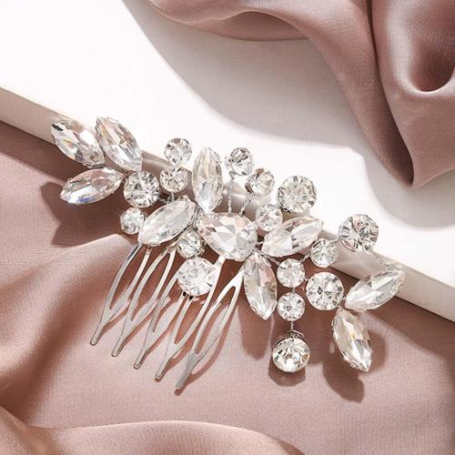 Decorative Hair Combs Zinc Alloy with brass wire & Crystal & Rhinestone handmade fashion jewelry & for woman Sold By PC