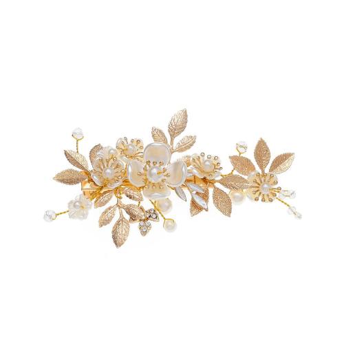 Näbb Clips, Zink Alloy, med mässingstråd & Polymer Clay & Plast Pearl, handgjord, mode smycken & för kvinna & med strass, gyllene, 110x50mm, Säljs av PC