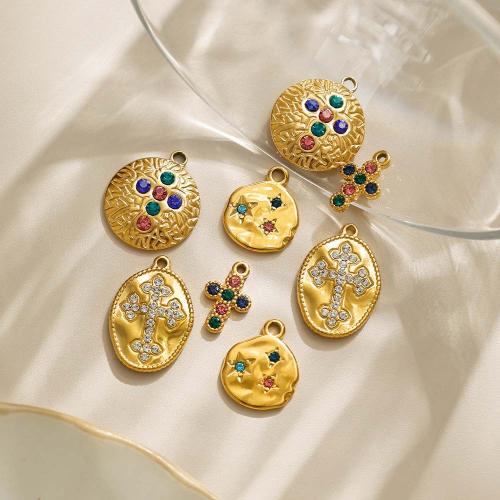 Rostfritt stål Cross Hängen, 304 rostfritt stål, guldfärg pläterade, DIY & med strass, fler färger för val, 10PC/Bag, Säljs av Bag