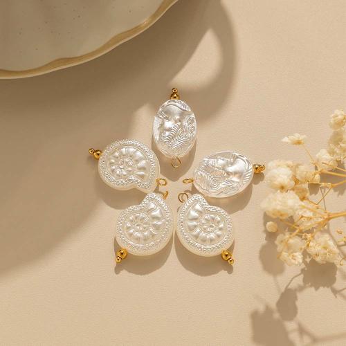 ABS plast hängen, 304 rostfritt stål, med ABS plast pärla, Trumpetsnäcka, guldfärg pläterade, DIY, fler färger för val, 10PC/Bag, Säljs av Bag