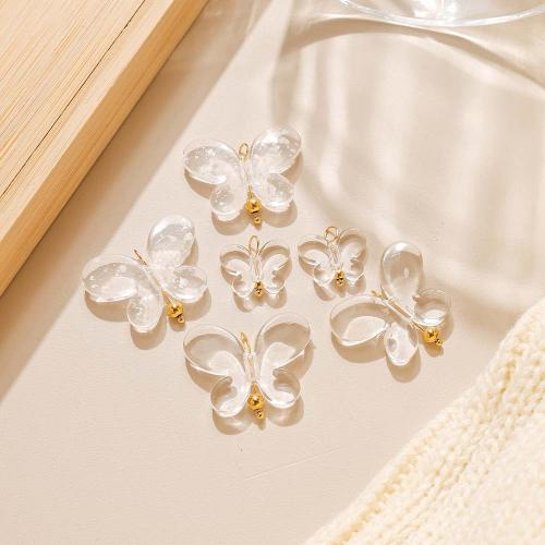 Akryl Häng, 304 rostfritt stål, med Akryl, Fjäril, guldfärg pläterade, DIY, fler färger för val, 10PC/Bag, Säljs av Bag