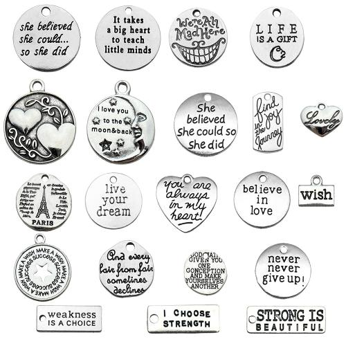 Zink Alloy Tag Charm, antik silver pläterad, DIY & olika stilar för val & med bokstaven mönster, Säljs av PC