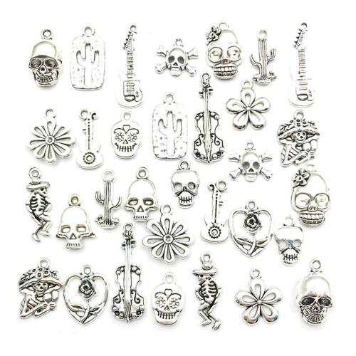 سبائك الزنك الجمجمة المعلقات, قطع أثرية فضية اللون مطلي, ديي & أنماط مختلفة للاختيار, تباع بواسطة PC