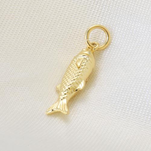 Bijoux pendentifs en laiton, poisson, Placage, DIY, doré, protéger l'environnement, sans nickel, plomb et cadmium, 19.70x6x4.40mm, Vendu par PC