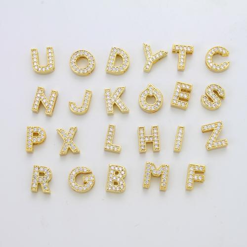 Kubik Zirkonium mikro bana Mässing hängande, Alfabetsbokstav, plated, DIY & micro bana cubic zirconia, gyllene, nickel, bly och kadmium gratis, 13.70x11.60x4.70mm, Säljs av PC