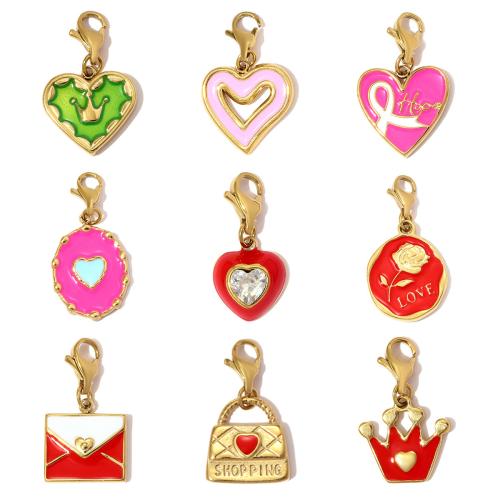 Bijoux pendentifs en acier inoxydable , Acier inoxydable 304, Placage de couleur d'or, DIY & pavé de micro zircon & émail, plus de couleurs à choisir, 13PC/sac, Vendu par sac