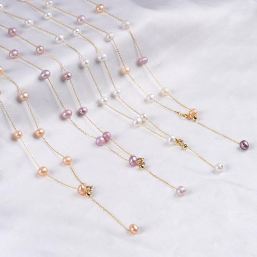 Naturliga Odlade Sötvatten Pearl Jewelry Sets, armband & halsband, Freshwater Pearl, med Zink Alloy, Oval, guldfärg pläterade, mode smycken, fler färger för val, 5-6mm, Säljs av PC