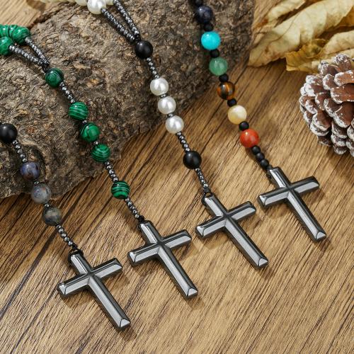 Tröja kedja halsband, Natursten, med Hematit & Svart agat, guldfärg pläterade, mode smycken, fler färger för val, Säljs av PC