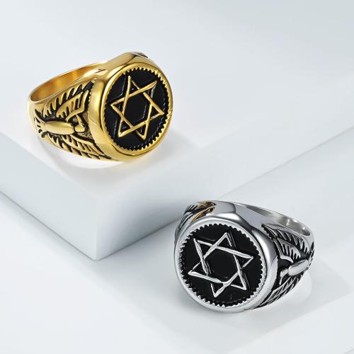 Stal nierdzewna 304 Pierścionek, Gwiazda Dawida, Powlekane, różnej wielkości do wyboru & dla człowieka & przyczerniony, dostępnych więcej kolorów, rozmiar:8-12, sprzedane przez PC