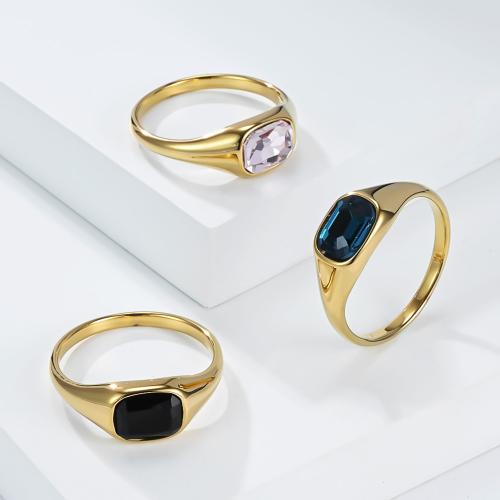 Stal nierdzewna 304 Pierścionek, ze Szkło, Wzór geometryczny, Platerowane w kolorze złota, różnej wielkości do wyboru & dla człowieka, dostępnych więcej kolorów, rozmiar:5-10, sprzedane przez PC