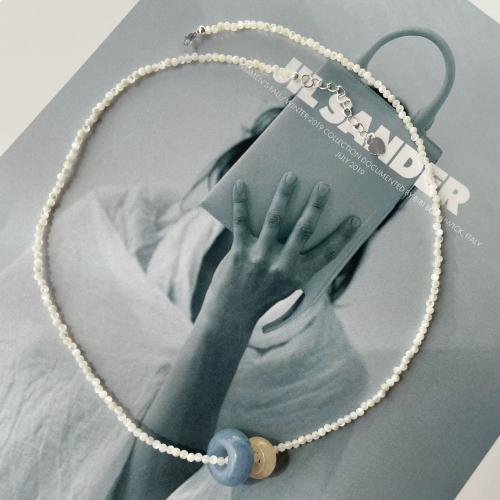 Agat halsband, White Shell, med Blå agat, guldfärg pläterade, mode smycken, fler färger för val, 100x80x50mm, Längd 40 cm, Säljs av PC