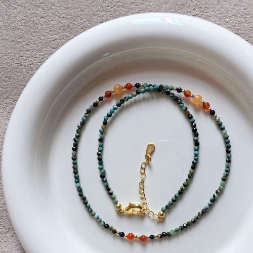 Gemstone smycken halsband, Mässing, med Seedbead & Natursten, plated, mode smycken, fler färger för val, nickel, bly och kadmium gratis, 150x100x80mm, Längd 40 cm, Säljs av PC