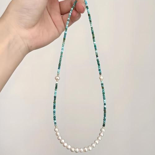 Freshwater Pearl Mässing Chain Necklace, med Natursten & Freshwater Pearl, plated, mode smycken, fler färger för val, nickel, bly och kadmium gratis, 100x80x50mm, Längd 45 cm, Säljs av PC