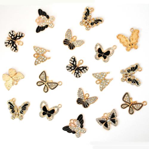 Zink Alloy Rhinestone Hängen, Fjäril, plated, DIY & emalj & med strass, fler färger för val, 100PC/Bag, Säljs av Bag