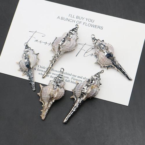 Shell Halsband, med Mässing, Trumpetsnäcka, silver pläterad, DIY, pendant length 20-50mm, Säljs av PC