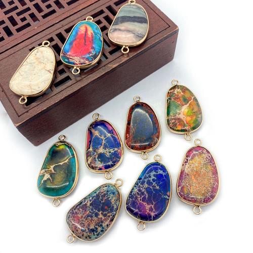 Gemstone nascóirí, Impression Jasper, le Sinc Alloy, neamhrialta, dath an óir plated, DIY, dathanna níos mó le haghaidh rogha, 40x21mm, Díolta De réir PC