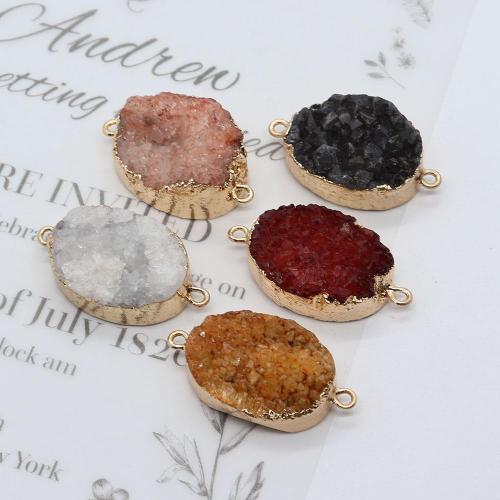 kvarts Connector, Naturliga Quartz, med Zink Alloy, Oval, guldfärg pläterade, DIY, fler färger för val, 32x18mm, Säljs av PC