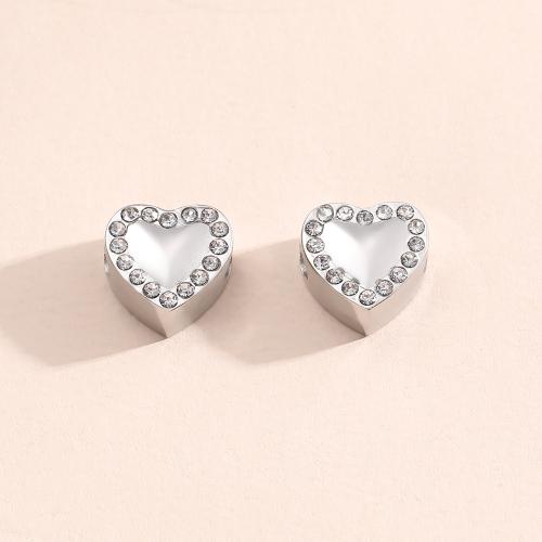 Rostfritt stål pärlor, 304 rostfritt stål, Hjärta, plated, DIY & med strass, fler färger för val, 10PC/Bag, Säljs av Bag