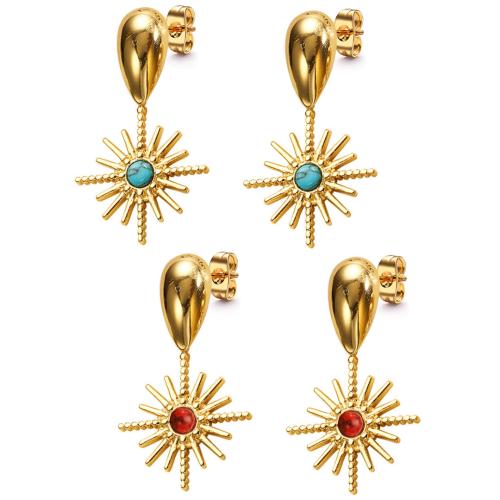 Edelstahl Tropfen Ohrring, 304 Edelstahl, mit Naturstein, plattiert, DIY, keine, verkauft von Paar