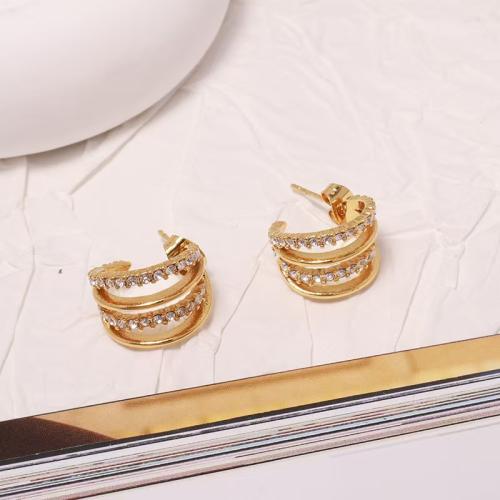 Rostfritt stål Stud Örhängen, 304 rostfritt stål, plated, mode smycken & med strass, gyllene, Säljs av Par