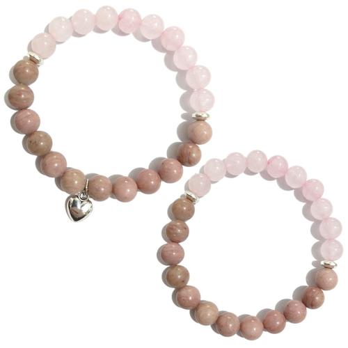 Bracelets de pierres précieuses, quartz rose, avec rhodonite, bijoux de mode, couleurs mélangées, 8mm, Longueur 21 cm, Vendu par PC