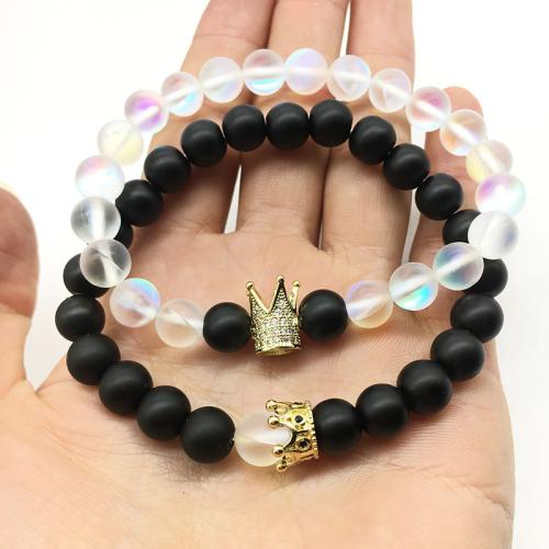 Bracelets de pierres précieuses, quartz clair, avec lave volcanique & alliage de zinc, bijoux de mode & avec strass, couleurs mélangées, 8mm, Longueur 21 cm, Vendu par PC