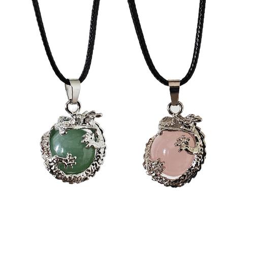 Gemstone smycken halsband, Natursten, med Vax & Zink Alloy, plated, mode smycken, fler färger för val, 16mm, Längd 40 cm, Säljs av PC