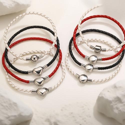 Acier inoxydable 304 bracelet, avec cuir PU, Placage, unisexe & styles différents pour le choix, 3PC/sac, Vendu par sac