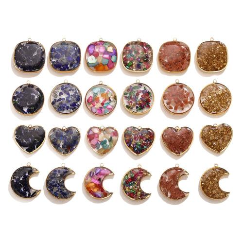 Bijoux Pendentifs en pierres gemmes, Acier inoxydable 304, avec Gravier naturel, goutté d'époxy, DIY & styles différents pour le choix, Vendu par PC