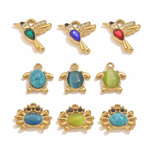 Bijoux Pendentifs en pierres gemmes, Acier inoxydable 304, avec pierre gemme, Placage de couleur d'or, DIY & styles différents pour le choix & avec strass, Vendu par PC