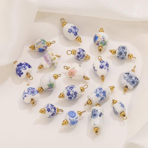 Porslin hängen, 304 rostfritt stål, med Porslin, handgjord, DIY & olika stilar för val, 5PC/Bag, Säljs av Bag