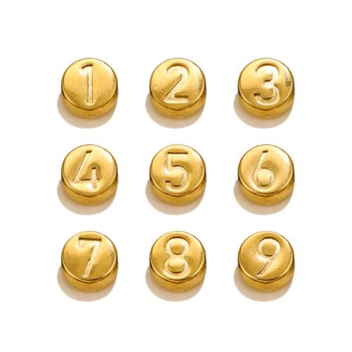 Rostfritt stål pärlor, 304 rostfritt stål, Flat Round, plated, DIY & med antal mönster & olika stilar för val, fler färger för val, 7mm, Hål:Ca 1mm, 10PC/Bag, Säljs av Bag