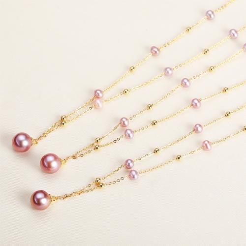 Freshwater Pearl Mässing Chain Necklace, med Mässing, Något rund, plated, mode smycken, fler färger för val, 4-5mm, Säljs av PC