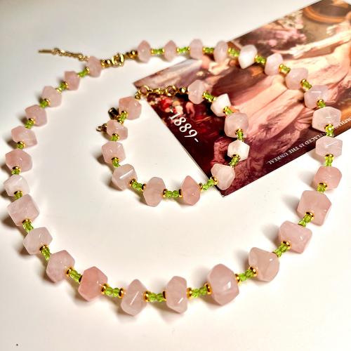 Gemstone šperky Soupravy, náramek & náhrdelník, Rose Quartz, á, módní šperky, více barev na výběr, 100x100x100mm, Prodáno By PC