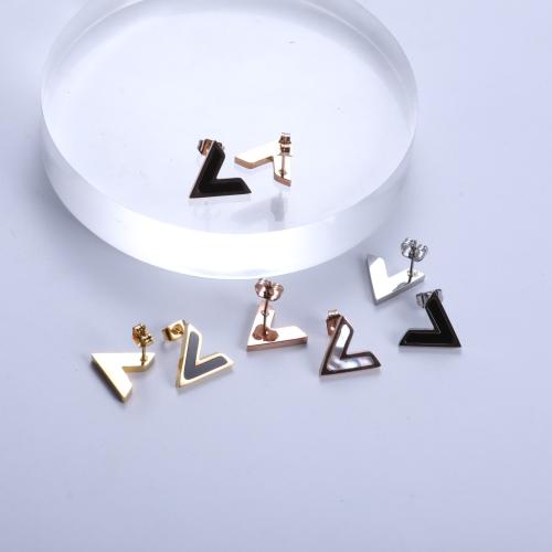 Rostfritt stål Stud Örhängen, 304 rostfritt stål, Bokstaven V, plated, mode smycken, fler färger för val, 11x13mm, Säljs av Par