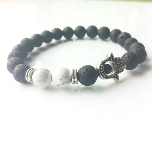 Bracelets de pierres précieuses, lave volcanique, avec Magnésite & alliage de zinc, bijoux de mode, couleurs mélangées, 8mm, Vendu par PC