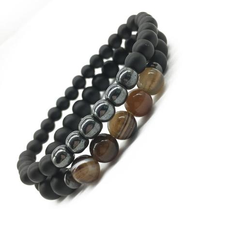 Bracelets de pierres précieuses, Abrazine Stone, avec hématite non magnétique & agate lace, bijoux de mode, couleurs mélangées, 8mm, Longueur 21 cm, Vendu par fixé