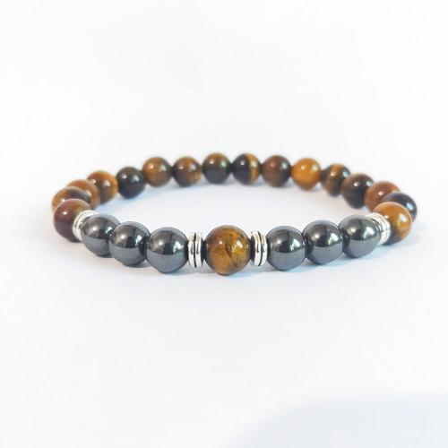 Bracelets naturelles Tiger Eye, oeil de tigre, avec hématite non magnétique & alliage de zinc, bijoux de mode, couleurs mélangées, 8mm, Longueur 18 cm, Vendu par PC