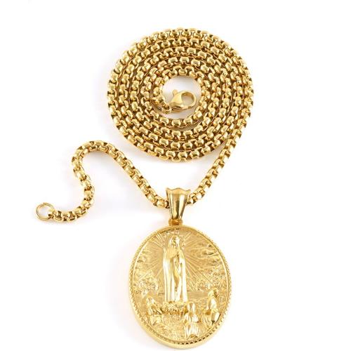 304 rostfritt stål Halsband, Jungfru Maria, guldfärg pläterade, Unisex & olika stilar för val, Längd Ca 19.7 inch, Säljs av PC