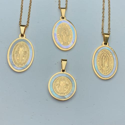 304 rostfritt stål Halsband, med Shell, guldfärg pläterade, olika stilar för val & för kvinna, Längd Ca 19.7 inch, Säljs av PC