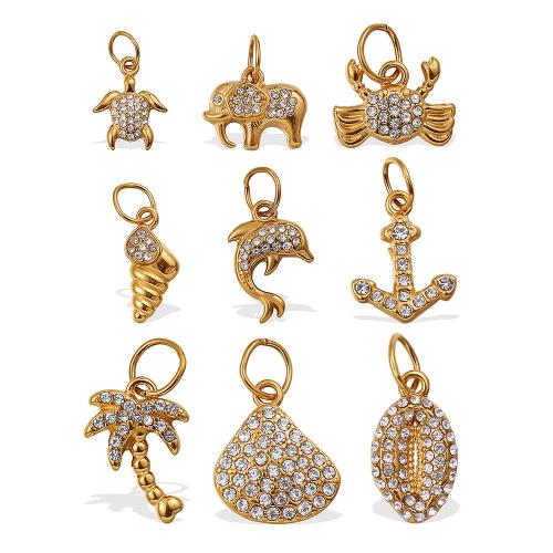 Rustfrit stål smykker Vedhæng, 304 rustfrit stål, forgyldt, du kan DIY & forskellige stilarter for valg & med rhinestone, Solgt af PC