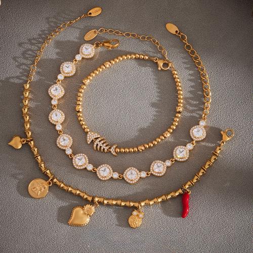 Nerezová ocel šperky náramek, 304 Stainless Steel, barva pozlacený, módní šperky & micro vydláždit kubické zirkony, více barev na výběr, Prodáno By PC