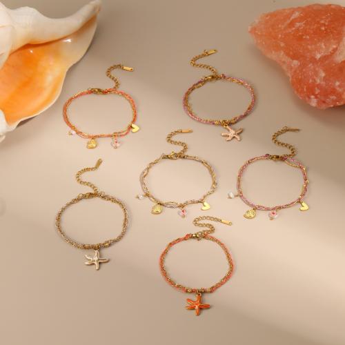 Nerezová ocel šperky náramek, 304 Stainless Steel, s Bavlněná nit & Plastové Pearl & Akryl, barva pozlacený, módní šperky & smalt, více barev na výběr, Prodáno By PC