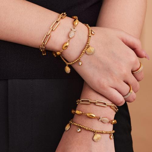 Nerezová ocel šperky náramek, 304 Stainless Steel, barva pozlacený, módní šperky & micro vydláždit kubické zirkony, více barev na výběr, Prodáno By PC