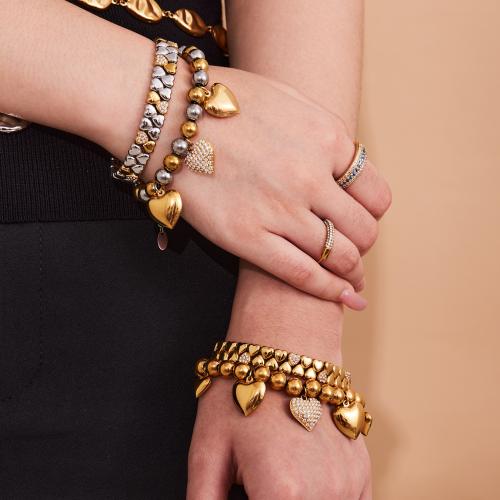 Nerezová ocel šperky náramek, 304 Stainless Steel, barva pozlacený, módní šperky & micro vydláždit kubické zirkony, více barev na výběr, Prodáno By PC