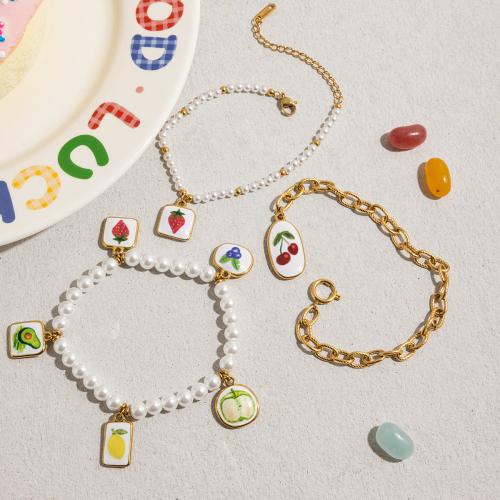 Smaltovaná nerezová sada šperků, 304 Stainless Steel, s Plastové Pearl, barva pozlacený, módní šperky, více barev na výběr, Prodáno By PC