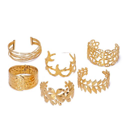 304 rostfritt stål Manschett Armring, guldfärg pläterade, mode smycken, gyllene, Säljs av PC