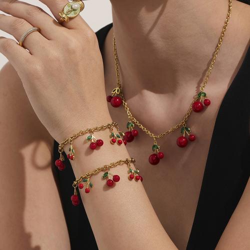 Smaltovaná nerezová sada šperků, náramek & náhrdelník, 304 Stainless Steel, barva pozlacený, módní šperky & micro vydláždit kubické zirkony, více barev na výběr, Prodáno By PC