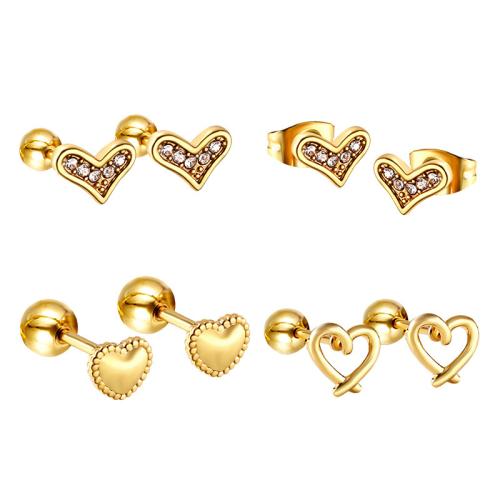 Rostfritt stål Stud Örhängen, 304 rostfritt stål, guldfärg pläterade, mode smycken & micro bana cubic zirconia, fler färger för val, Säljs av Par