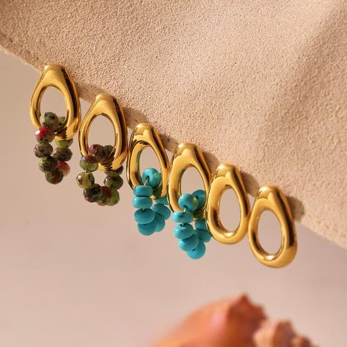 Boucles d'oreilles en pierres précieuses, Acier inoxydable 304, avec Pierre naturelle & turquoise synthétique, Placage de couleur d'or, bijoux de mode, plus de couleurs à choisir, Vendu par paire
